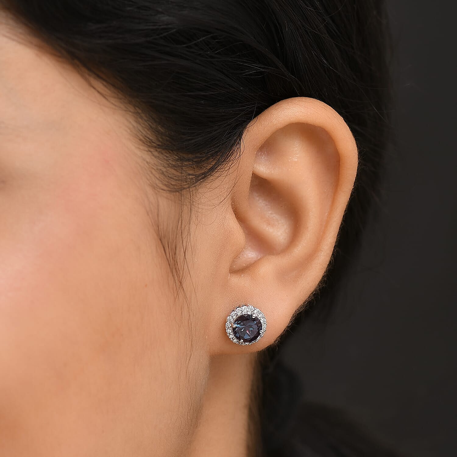 Luxuriant 9K White Gold AGI Certified AAA Lab Grown Alexandrite & Lab Grown Diamond Earring 3.79 Ct.