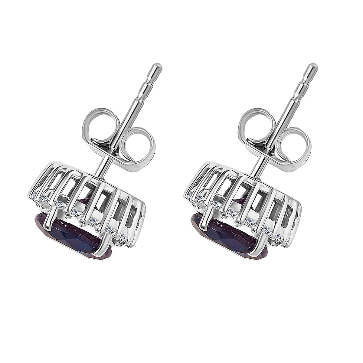 Luxuriant 9K White Gold AGI Certified AAA Lab Grown Alexandrite & Lab Grown Diamond Earring 3.79 Ct.