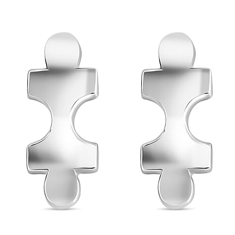 Lucy Q Puzzle Piece Stud Push Back Earrings in Rhodium Overlay Sterling Silver