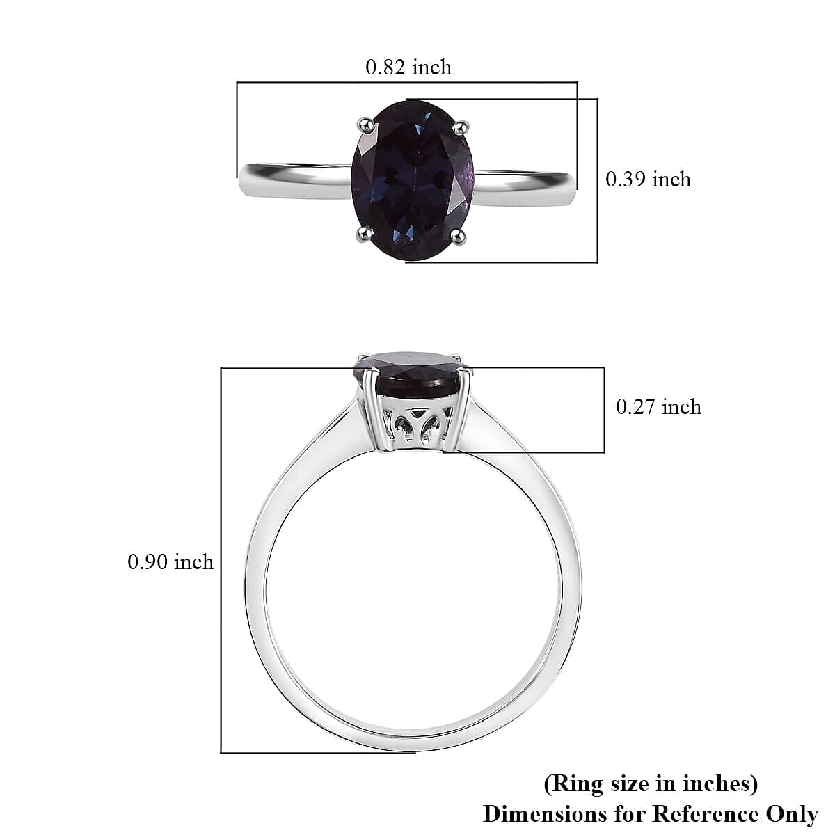 10K White Gold AAA Lab Grown Alexandrite Solitaire Ring, Gold Wt.2.33 Gms 2.380 Ct. 10K White Gold AAA Lab Grown Alexandrite Solitaire Ring, Gold Wt.2.33 Gms 2.380 Ct.