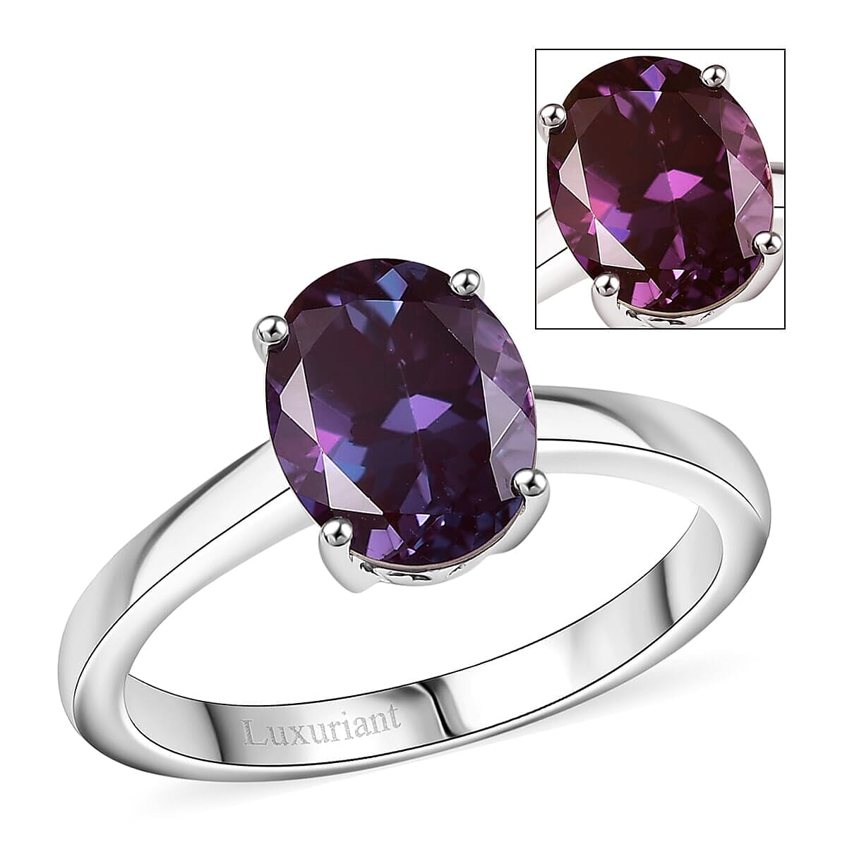 Certified & Appraised LUXURIANT 2.38 Ct. AAA Lab Grown Alexandrite Oval-Cut Solitaire Ring in 10K White Gold