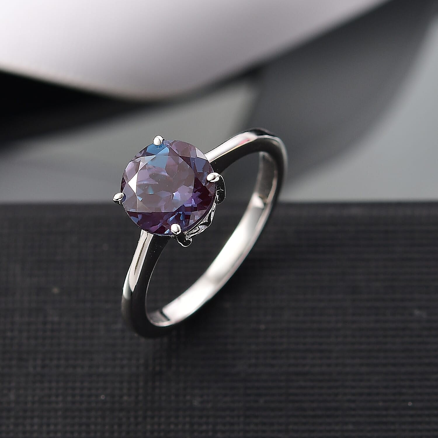 10K White Gold AAA Lab Grown Alexandrite Solitaire Ring, Gold Wt.3.08 Gms  2.135  Ct.