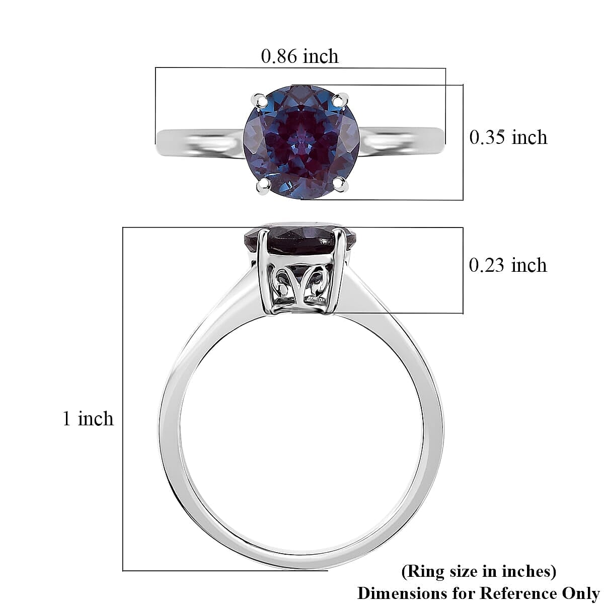 10K White Gold AAA Lab Grown Alexandrite Solitaire Ring, Gold Wt.2.61 Gms  2.135  Ct.