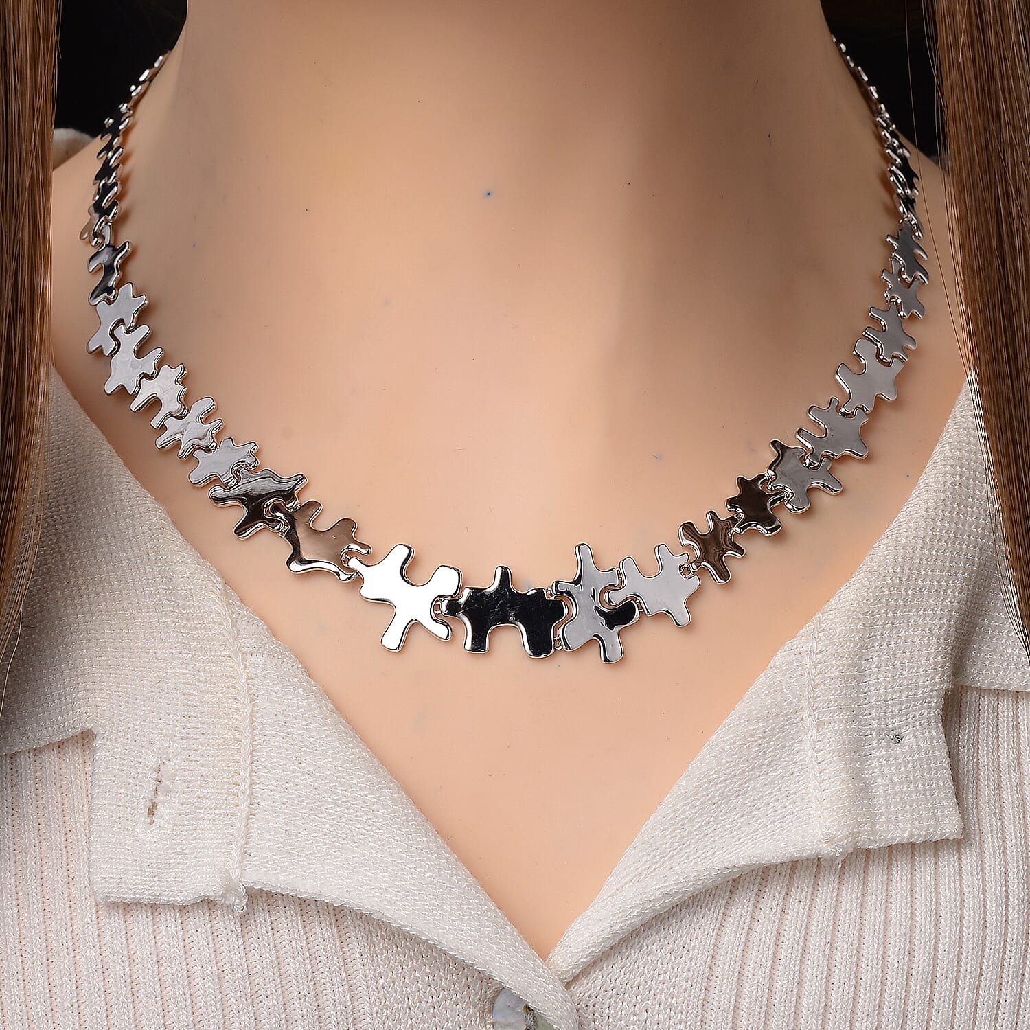 Lucy Q Jigsaw Collection - Rhodium Overlay Sterling Silver Necklace (Size 16-4 inch Ext.) Silver Wt. 34.60 Gms.