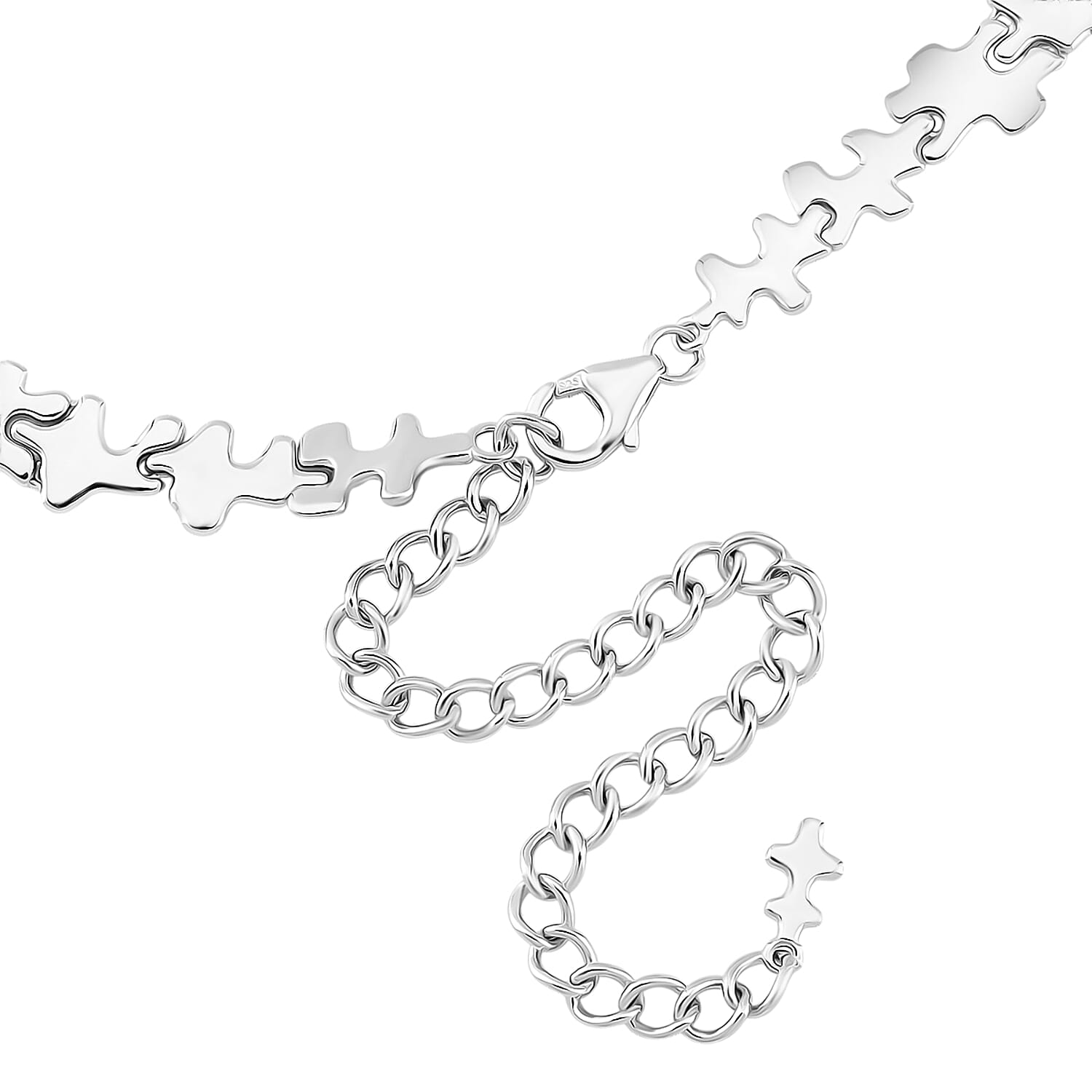 Lucy Q Jigsaw Collection - Rhodium Overlay Sterling Silver Necklace (Size 16-4 inch Ext.) Silver Wt. 34.60 Gms.