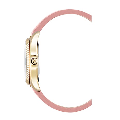 Jacques Du Manoir Inspiration Swiss Quartz Movt. 5ATM WR Pink Dial with Gold Case Ladies Watch with Leather Strap