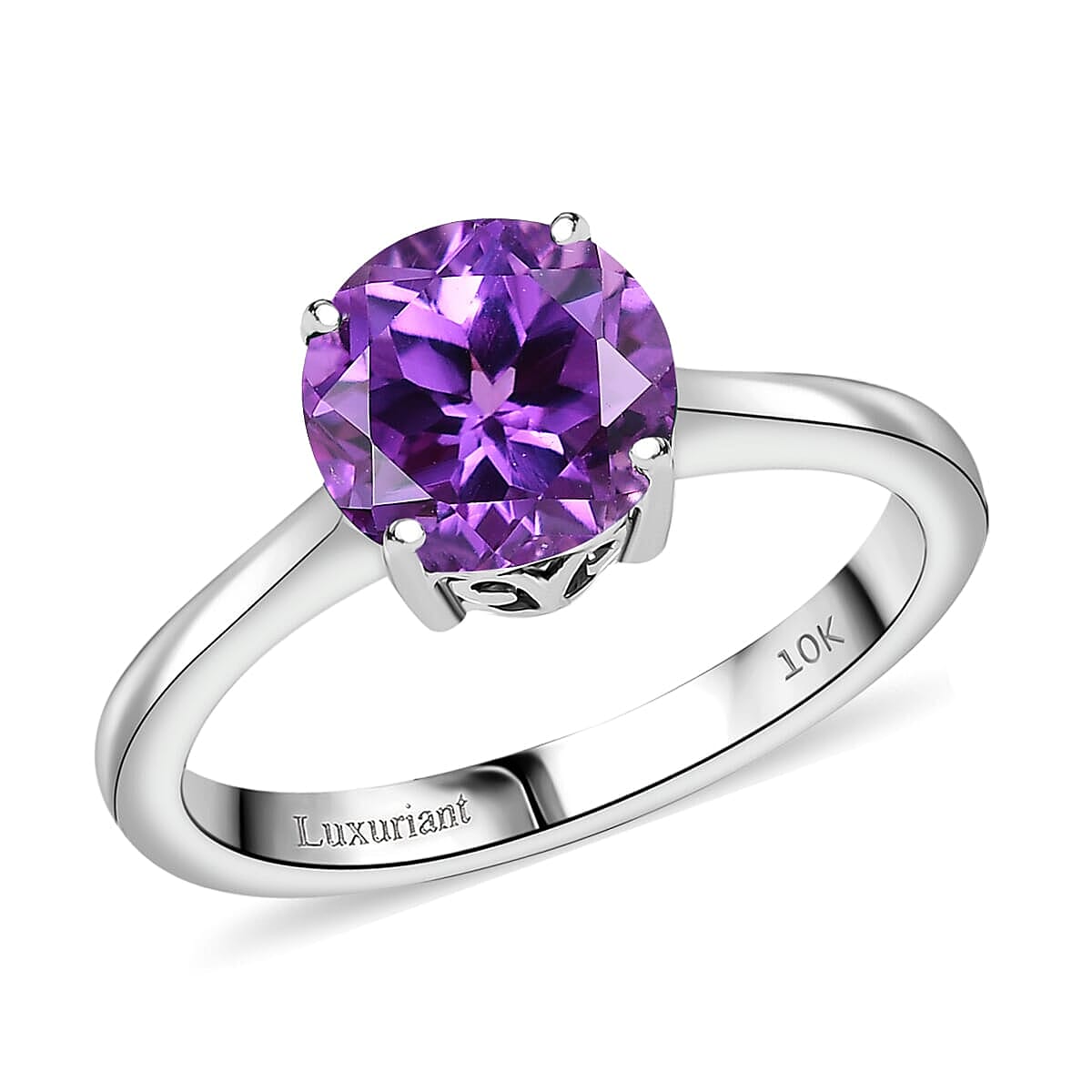 Certified & Appraised LUXURIANT 2.78 Ct. AAA Lab Grown Purple Sapphire Solitaire Ring in 10K White Gold