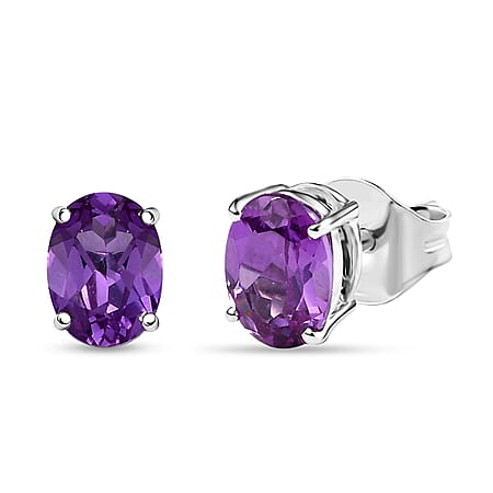 Appraised and Certified LUXURIANT 2.77 Ct. AAA Lab Grown Purple Sapphire Solitaire Stud Push Post Earring in 10K White Gold