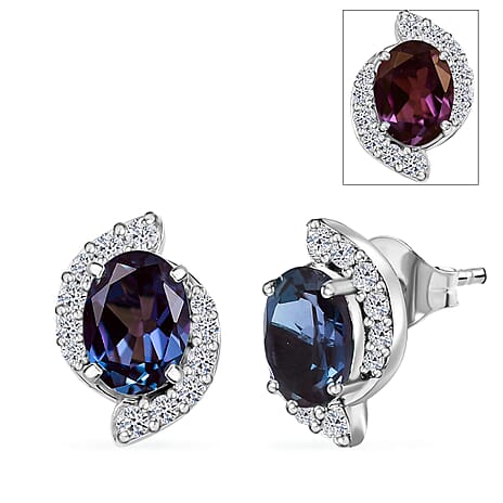 Luxuriant 10K White Gold AAA Lab Grown Alexandrite, Lab Grown Diamond GH, SI Fancy Earring, Gold Wt.2.49 Gms  3.718  Ct.