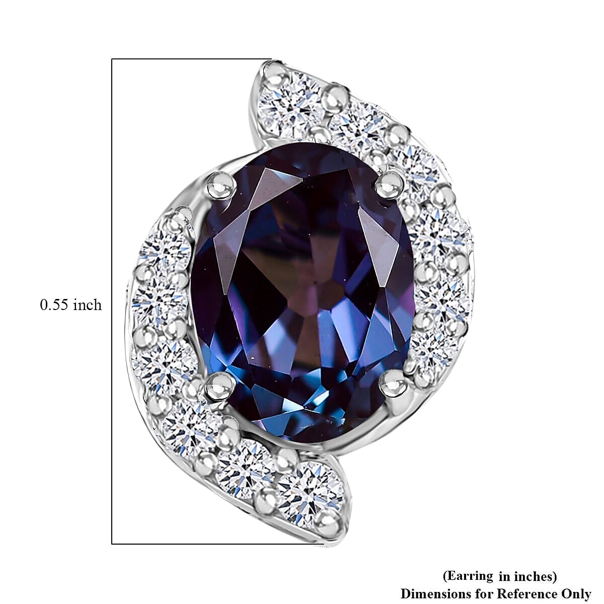 Luxuriant 10K White Gold AAA Lab Grown Alexandrite, Lab Grown Diamond GH, SI Fancy Earring, Gold Wt.2.49 Gms 3.718 Ct. Luxuriant 10K White Gold AAA Lab Grown Alexandrite, Lab Grown Diamond GH, SI Fancy Earring, Gold Wt.2.49 Gms 3.718 Ct.