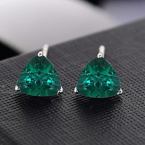 Luxuriant 10K White Gold AAA Lab Grown Emerald Solitaire Stud Push Post Earring, Gold Wt.0.77 Gms  1.944  Ct.