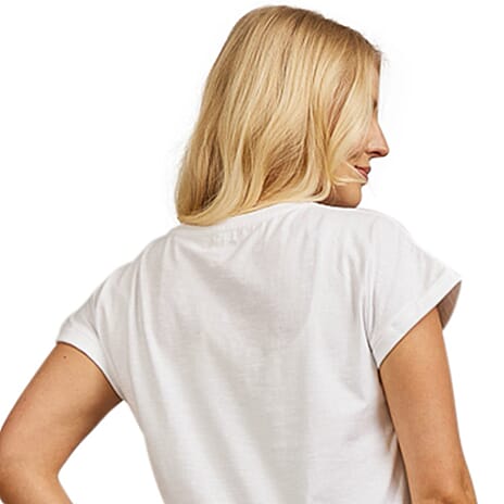 Mudflower 100% Cotton Flower Embroidery T-Shirt (Size 16) - White