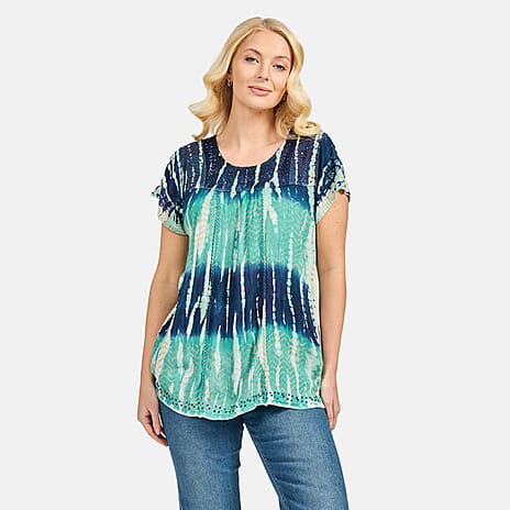 Mudflower 100% Viscose Patterned Top (Size 10) - Navy - Turquoise