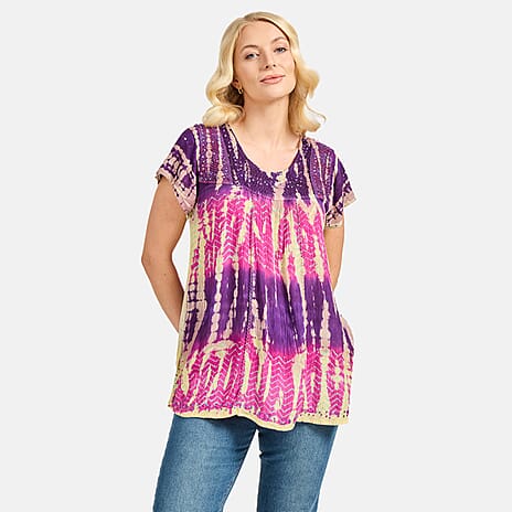 Mudflower 100% Viscose Patterned Top (Size - 12) - Purple And Pink