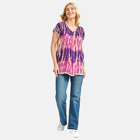 Mudflower 100% Viscose Patterned Top (Size - 12) - Purple And Pink
