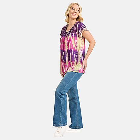 Mudflower 100% Viscose Patterned Top (Size - 10) - Purple And Pink