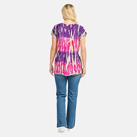 Mudflower 100% Viscose Patterned Top (Size - 14) - Purple And Pink