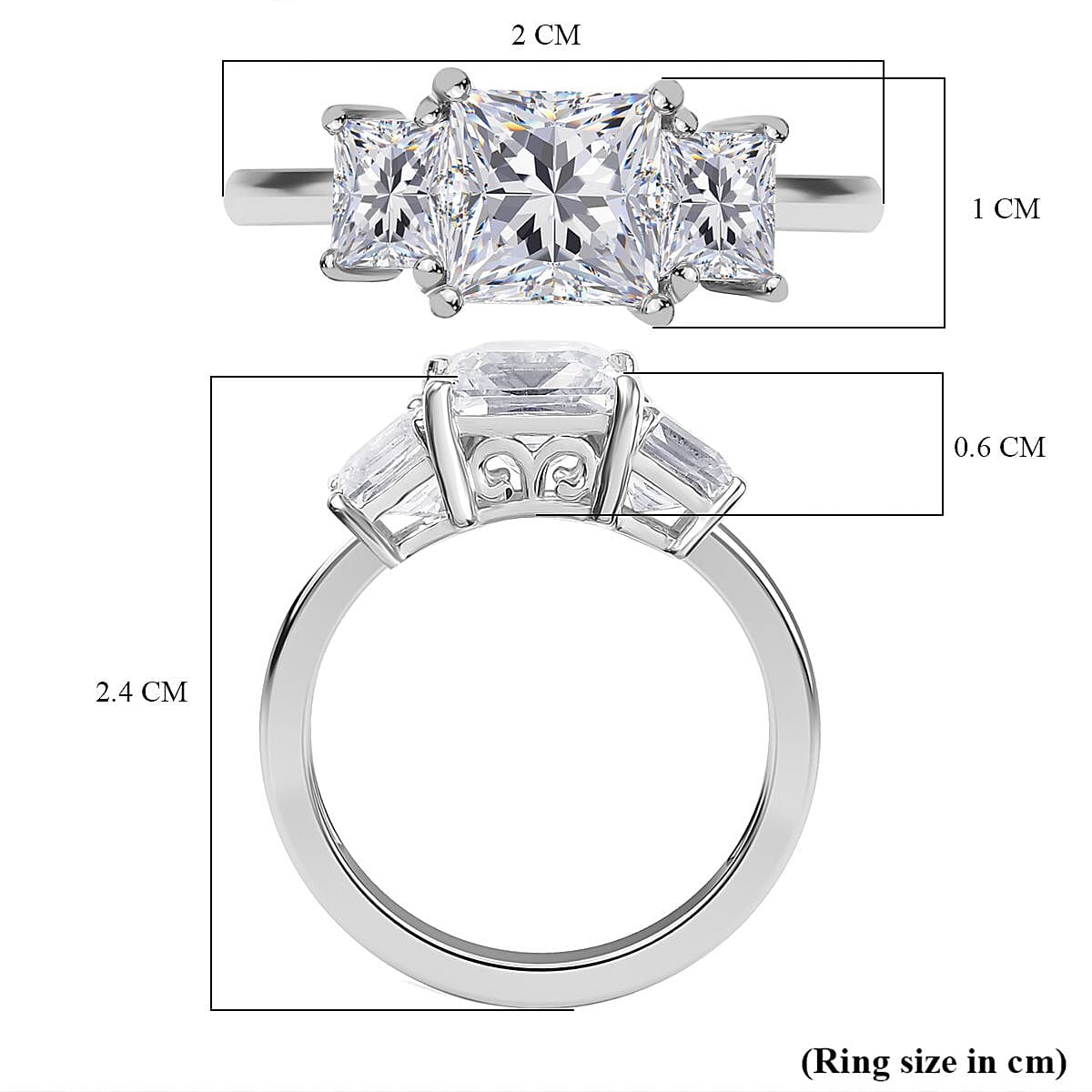 Swarovski Zirconia Trilogy Ring in Rhodium Overlay Sterling Silver 5.56 Ct. Swarovski Zirconia Trilogy Ring in Rhodium Overlay Sterling Silver 5.56 Ct.