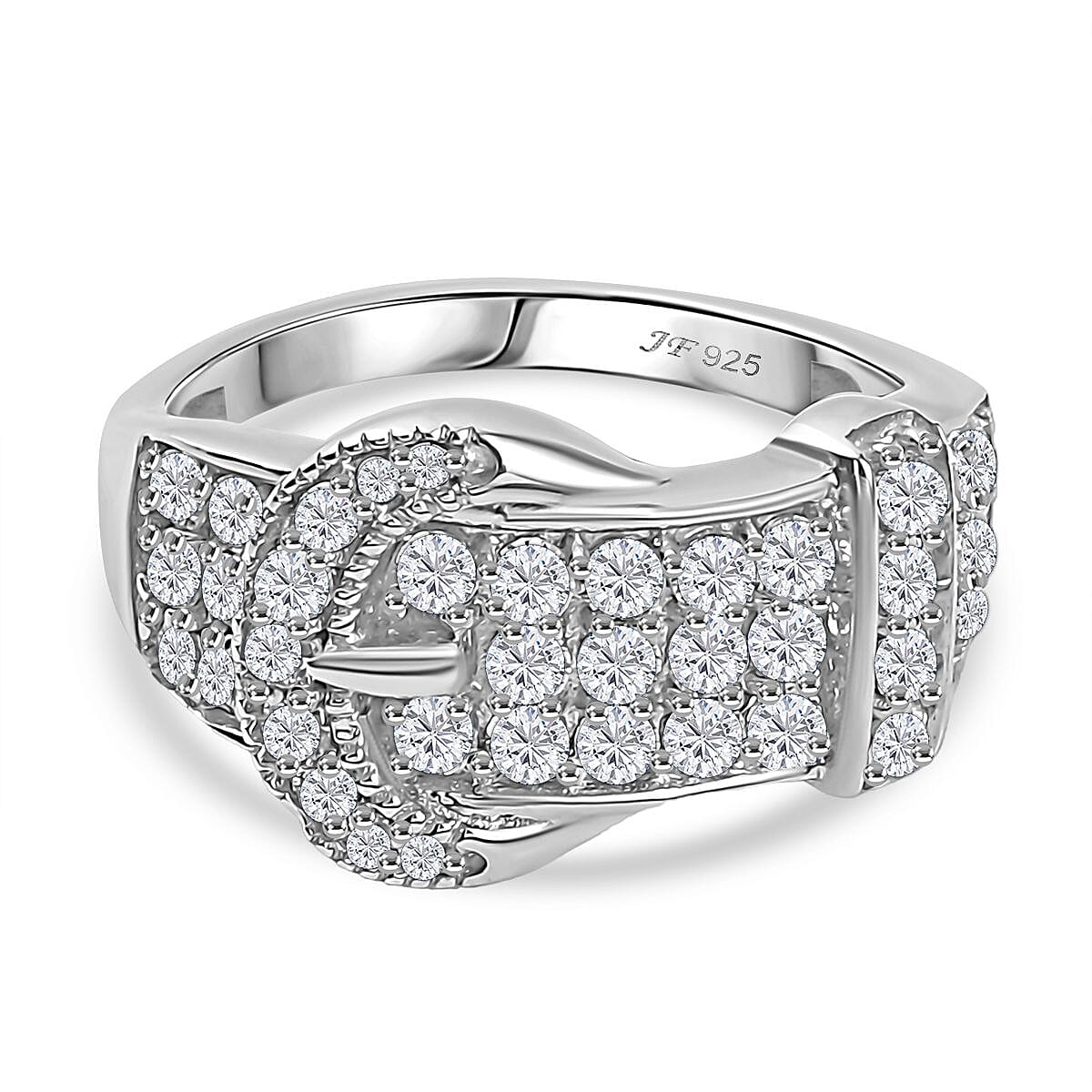 Swarovski Zirconia Buckle Ring in Rhodium Overlay Sterling Silver  1.78 Ct.