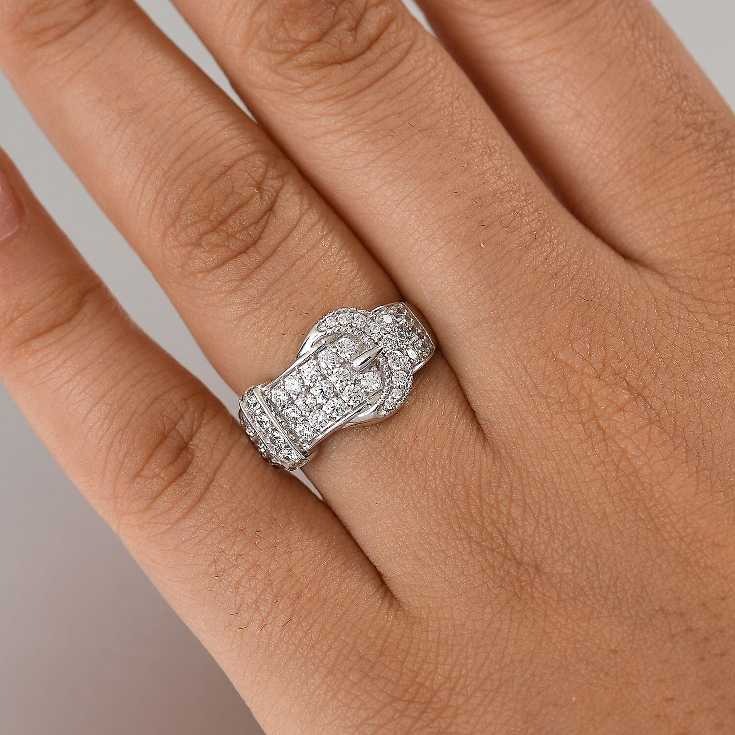 Swarovski Zirconia Buckle Ring in Rhodium Overlay Sterling Silver  1.78 Ct.