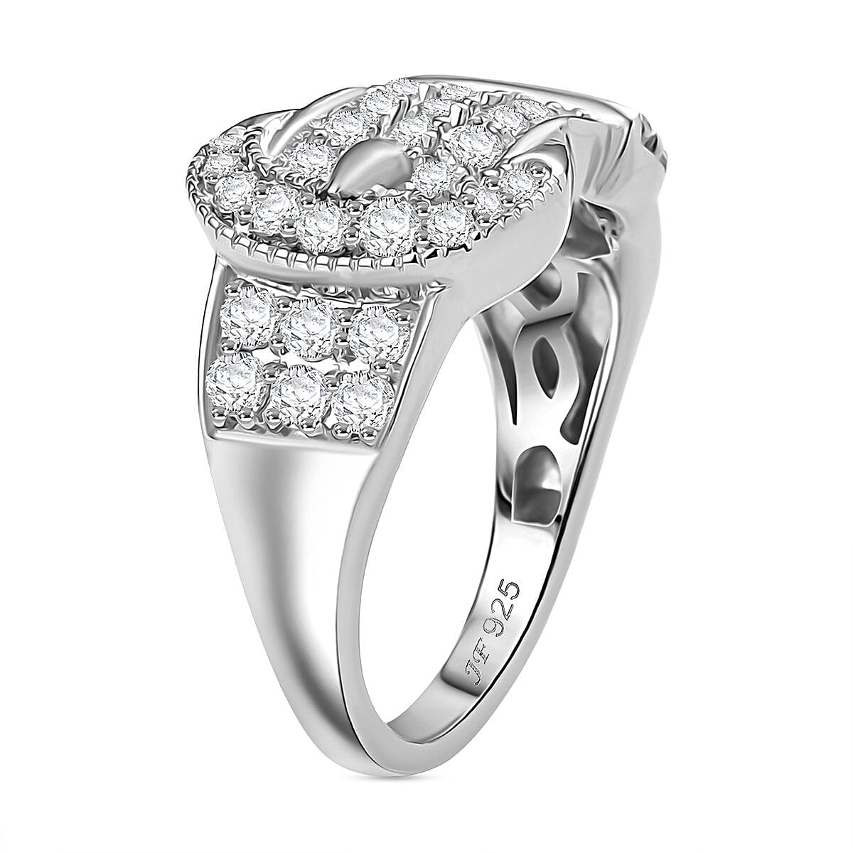 Swarovski Zirconia Buckle Ring in Rhodium Overlay Sterling Silver  1.78 Ct.