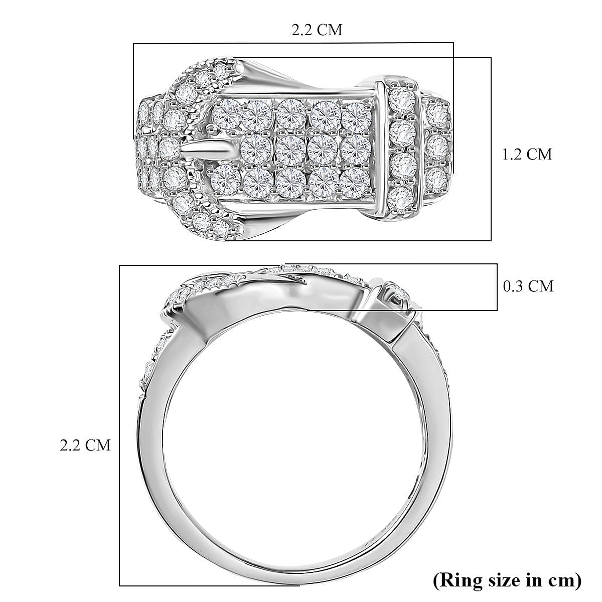 Swarovski Zirconia Buckle Ring in Rhodium Overlay Sterling Silver  1.78 Ct.