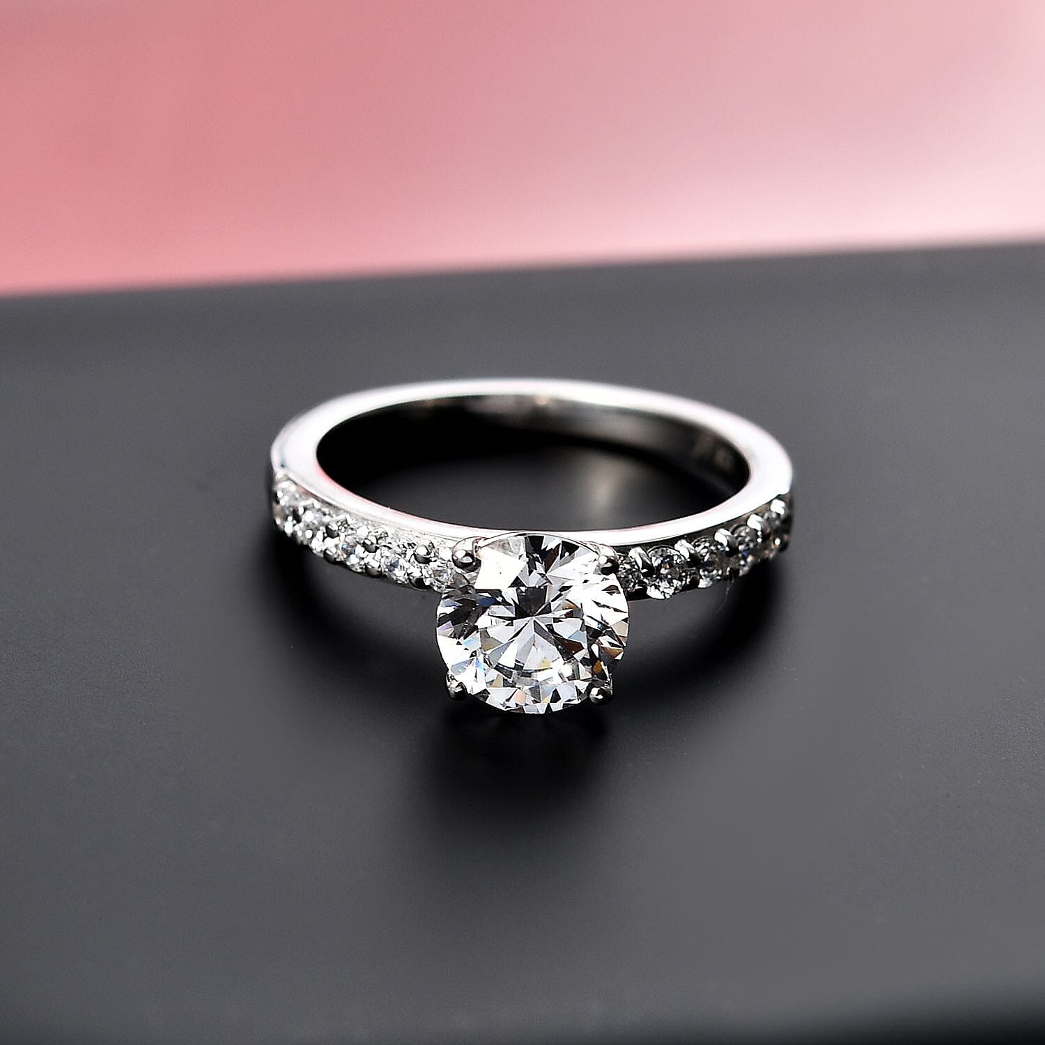 Swarovski Zirconia Solitaire Ring in Rhodium Overlay Sterling Silver  2.86 Ct.