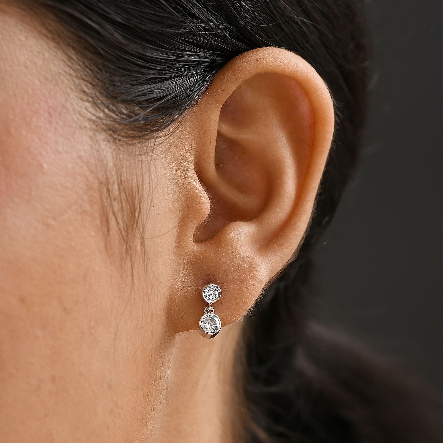 Swarovski Zirconia Solitaire Stud Push Back Earrings in Rhodium Overlay Sterling Silver 1.31 Ct.