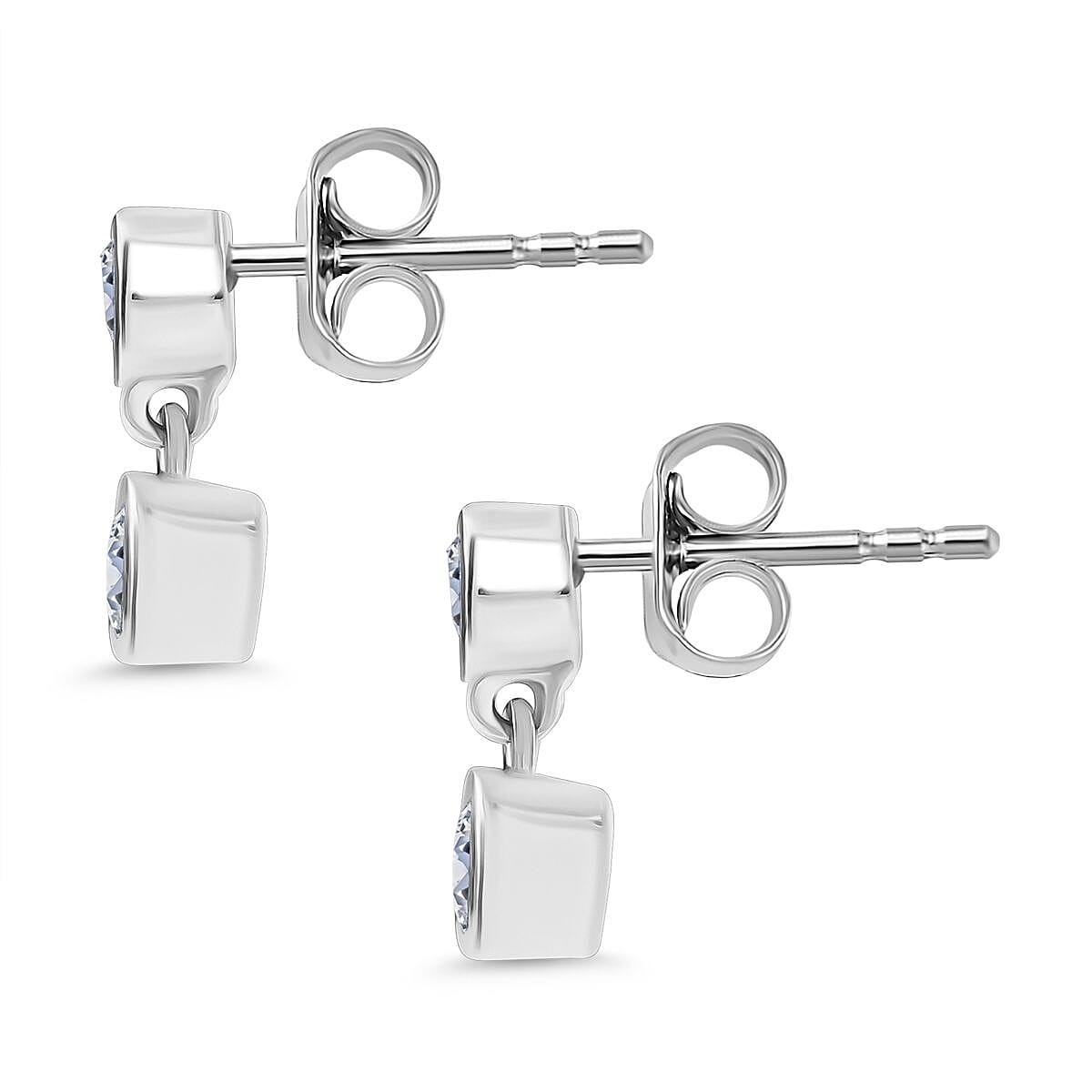 Swarovski Zirconia Solitaire Stud Push Back Earrings in Rhodium Overlay Sterling Silver 1.31 Ct.