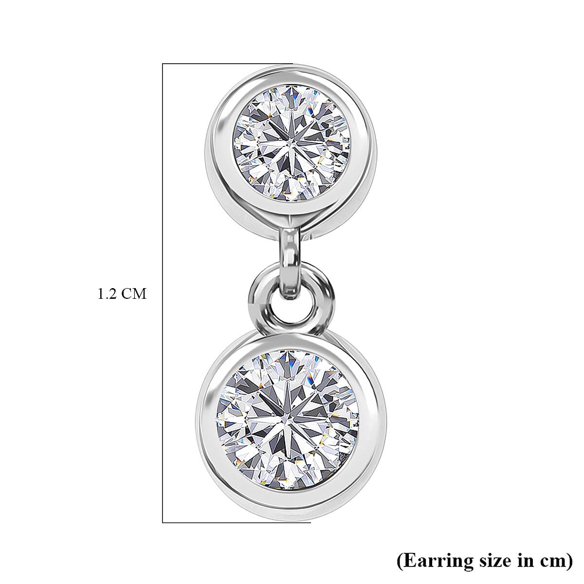 Swarovski Zirconia Solitaire Stud Push Back Earrings in Rhodium Overlay Sterling Silver 1.31 Ct.