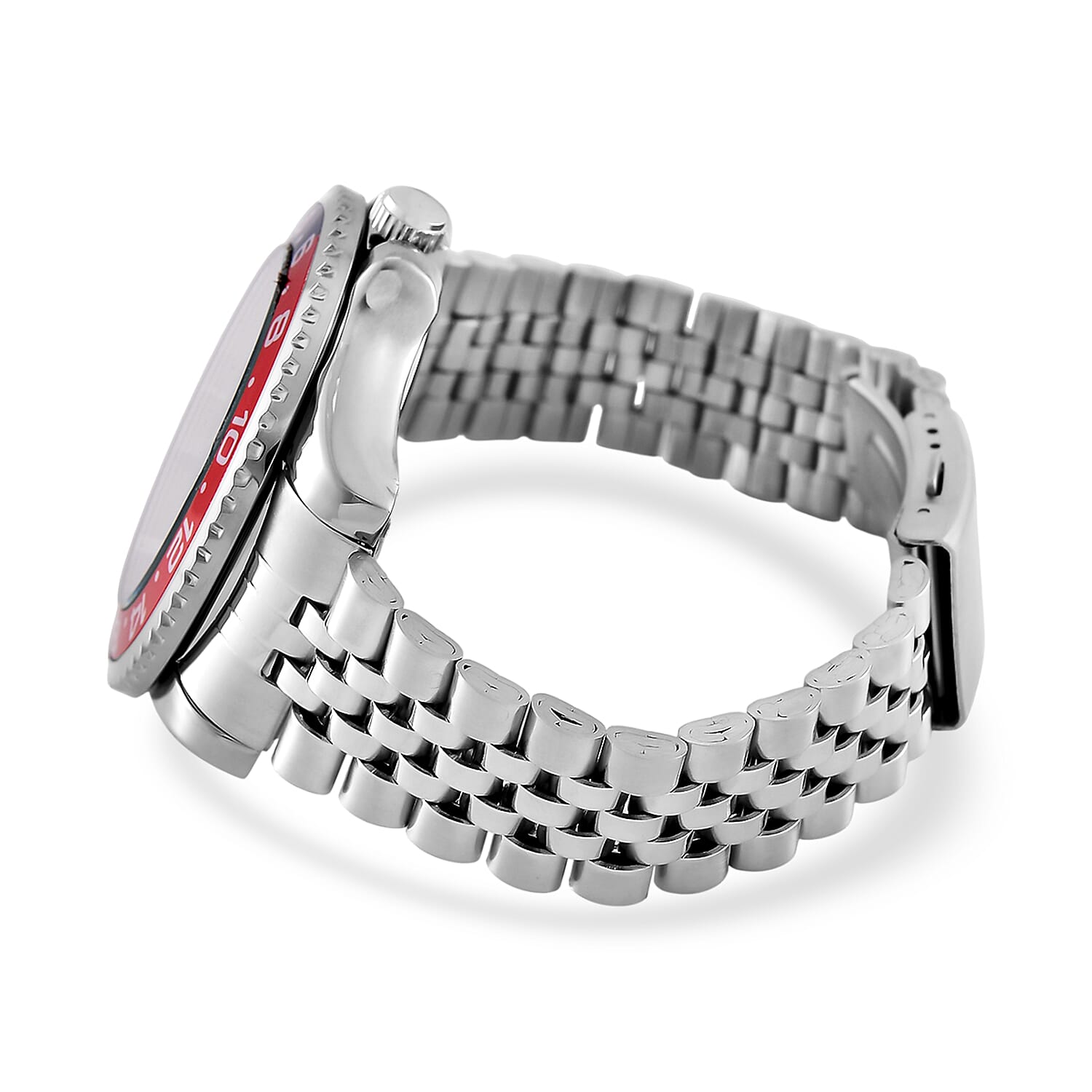 GENOA TIME V2 Miyota 2035 Japan Movt. 3ATM Water Resistant Pepsi Bezel Black Dial Mens Watch with Silver Colour Stainless Steel Strap