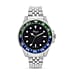 GENOA TIME V2 Miyota 2035 Japan Movt. 3ATM Water Resistant Black Dial Mens Watch with Silver Colour Stainless Steel Strap and Black-Blue Bezel