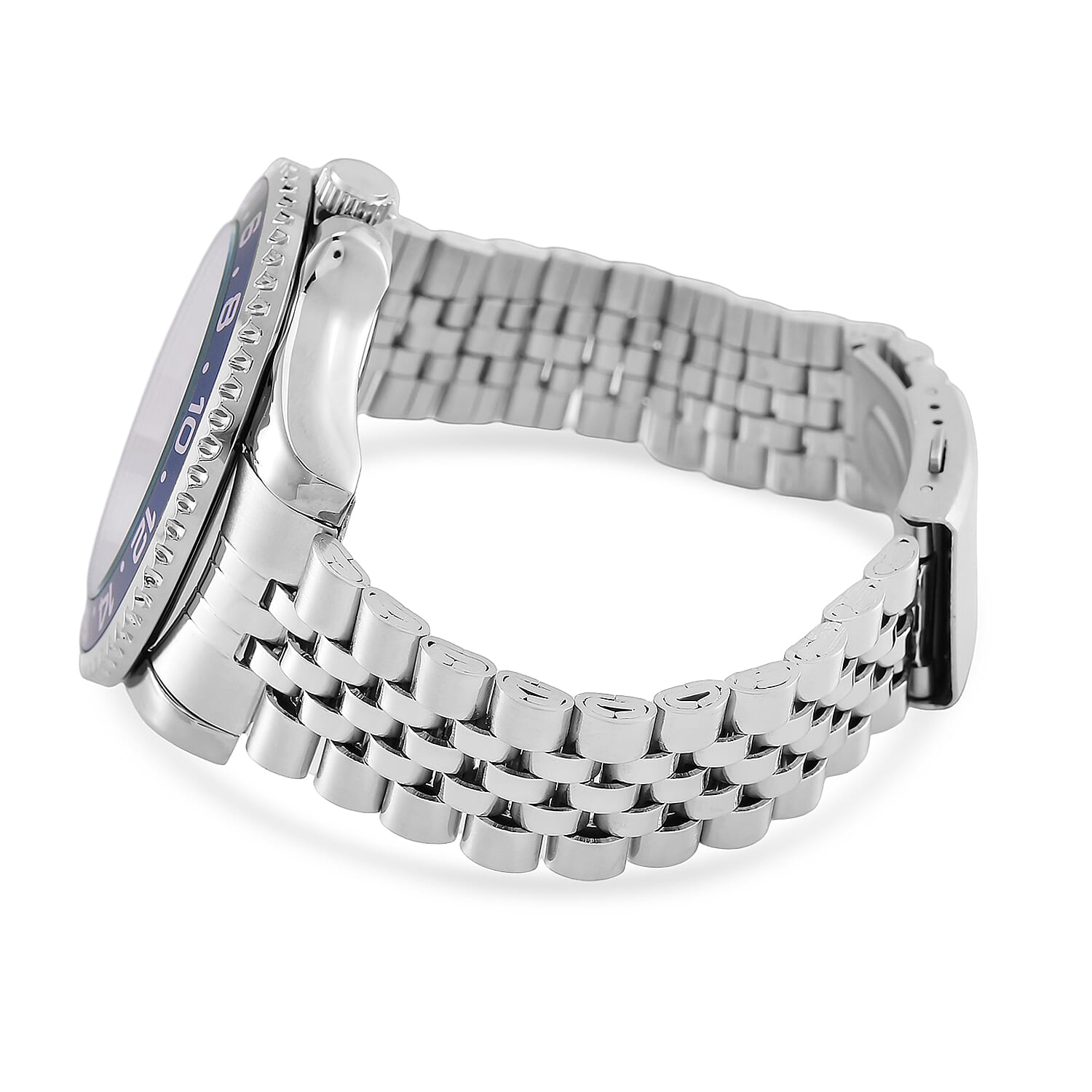 GENOA TIME V2 Miyota 2035 Japan Movt. 3ATM Water Resistant Black Dial Mens Watch with Silver Colour Stainless Steel Strap and Green-Blue Bezel