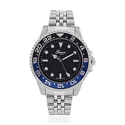 GENOA TIME V2 Miyota 2035 Japan Movt. 3ATM Water Resistant Black Dial Mens Watch with Silver Colour Stainless Steel Strap and Green-Blue Bezel