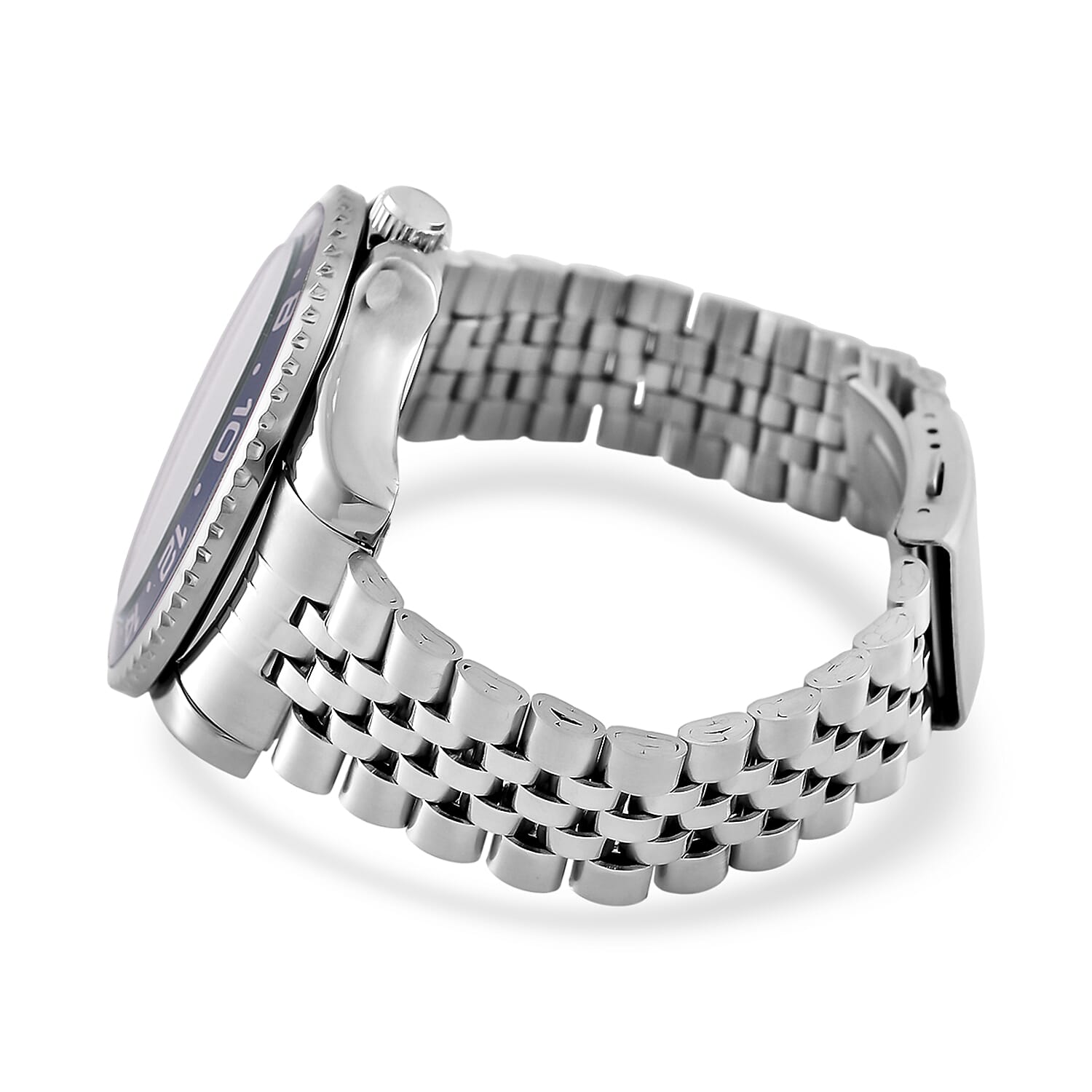 GENOA TIME V2 Miyota 2035 Japan Movt. 3ATM Water Resistant Black Dial Mens Watch with Silver Colour Stainless Steel Strap and Black-Blue Bezel