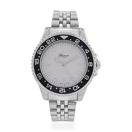 GENOA TIME V2 Miyota 2035 Japan Movt. 3ATM Water Resistant White Dial Mens Watch with Silver Colour Stainless Steel Strap and Black Bezel