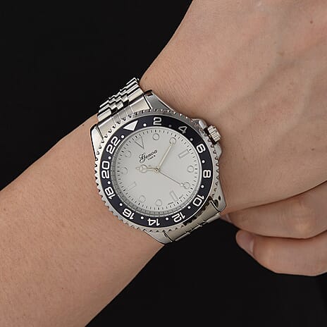 GENOA TIME V2 Miyota 2035 Japan Movt. 3ATM Water Resistant White Dial Mens Watch with Silver Colour Stainless Steel Strap and Black Bezel