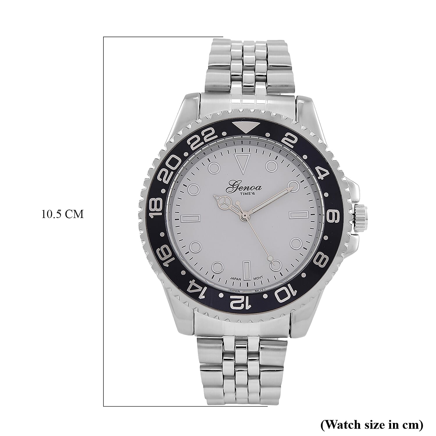 GENOA TIME V2 Miyota 2035 Japan Movt. 3ATM Water Resistant White Dial Mens Watch with Silver Colour Stainless Steel Strap and Black Bezel