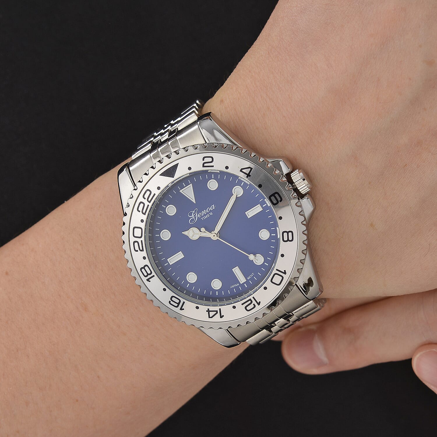 GENOA TIME V2 Miyota 2035 Japan Movt. 3ATM Water Resistant Blue Dial Mens Watch with Silver Colour Stainless Steel Strap and Silver Bezel