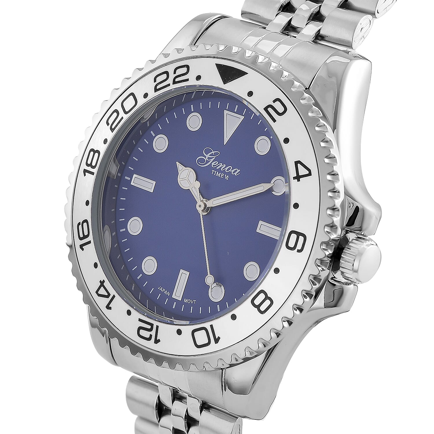 GENOA TIME V2 Miyota 2035 Japan Movt. 3ATM Water Resistant Blue Dial Mens Watch with Silver Colour Stainless Steel Strap and Silver Bezel