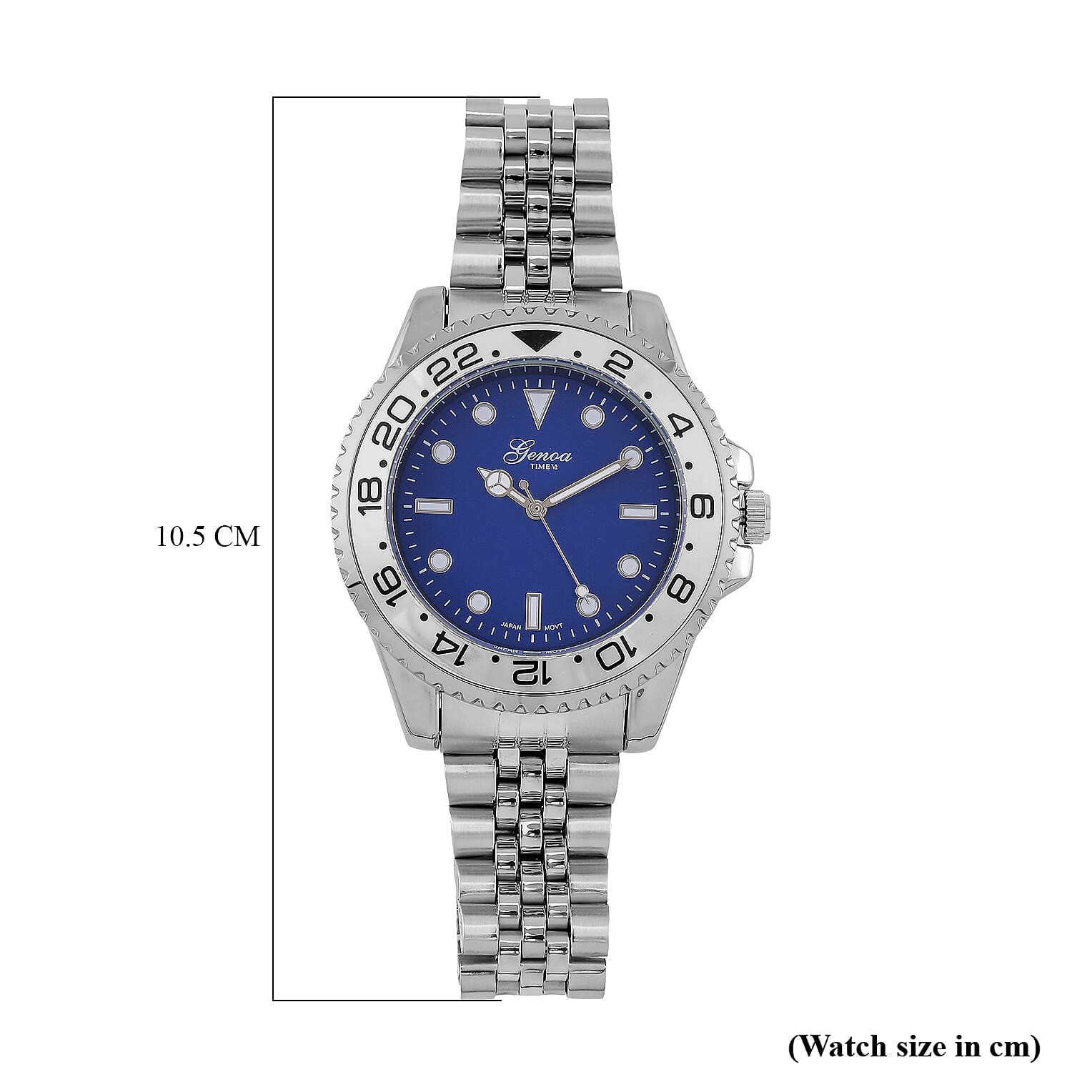 GENOA TIME V2 Miyota 2035 Japan Movt. 3ATM Water Resistant Blue Dial Mens Watch with Silver Colour Stainless Steel Strap and Silver Bezel