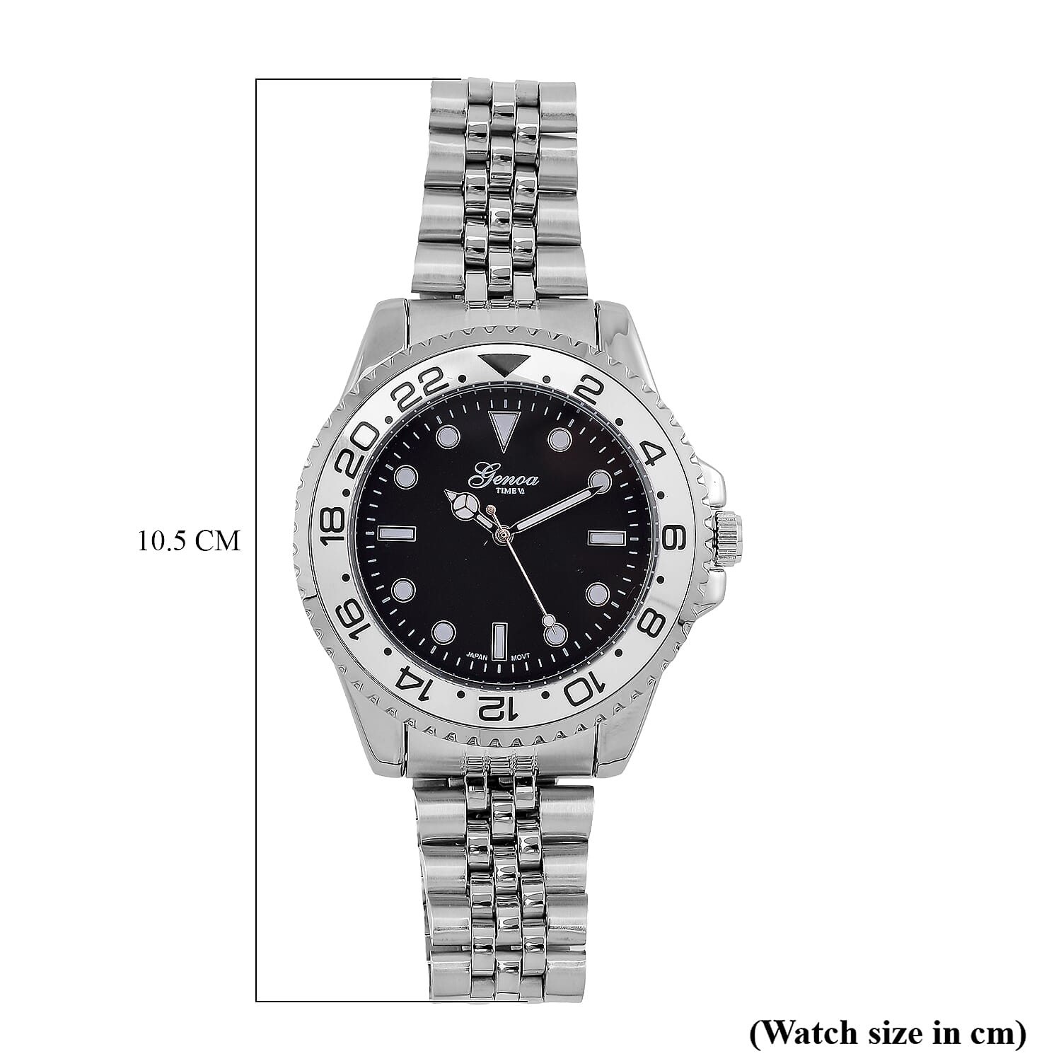 GENOA TIME V2 Miyota 2035 Japan Movt. 3ATM Water Resistant Black Dial Mens Watch with Silver Colour Stainless Steel Strap and Silver Bezel