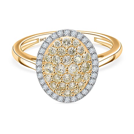 Super Find- 9K Yellow Gold SGL Certified Natural Yellow Diamond & White Diamond Ring 1.00 Ct.