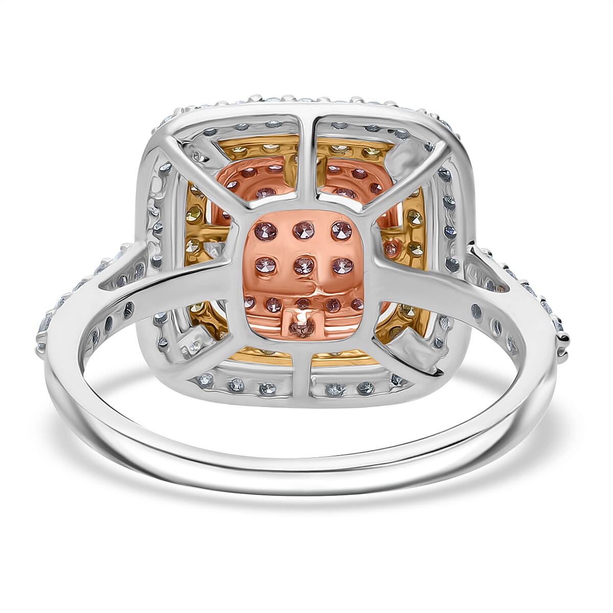 9K Tri Colour Gold SGL Certified Natural Pink Diamond, Natural Yellow Diamond & Natural White Diamond Ring 1.00 Ct.