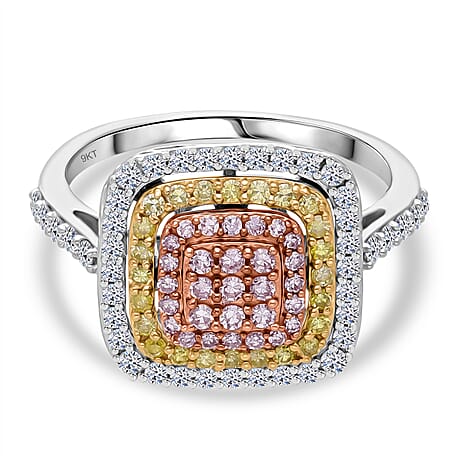9K Tri Colour Gold SGL Certified Natural Pink Diamond, Natural Yellow Diamond & Natural White Diamond Ring 1.00 Ct.