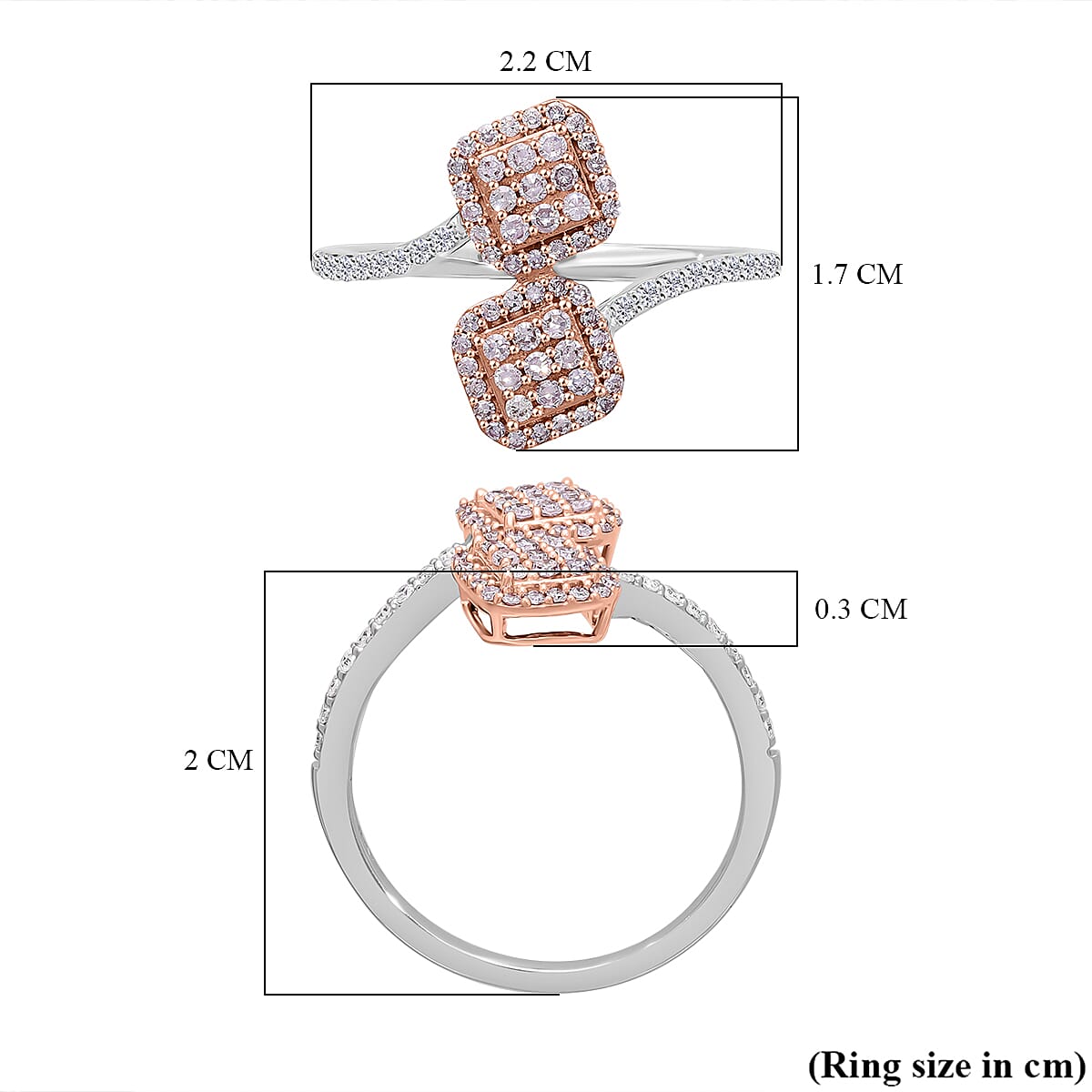 Designer Inspired Close Out - 9K Rose Gold SGL Certified Natural Pink Diamond & White Diamond (I3) Ring 0.52 Ct.