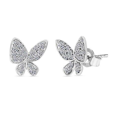 Luxuriant Lab Grown Diamond Butterfly SI-GH Stud Push Back Earrings in Rhodium Overlay Sterling Silver 0.50 Ct.