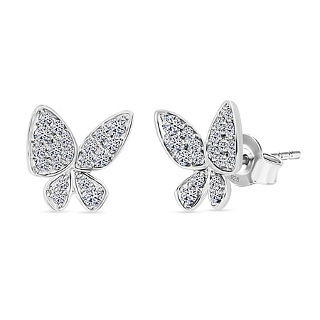 LUXURIANT Lab Grown Diamond Butterfly SI/GH Stud Push Back Earrings in Rhodium Overlay Sterling Silver 0.50 Ct. LUXURIANT Lab Grown Diamond Butterfly SI/GH Stud Push Back Earrings in Rhodium Overlay Sterling Silver 0.50 Ct.