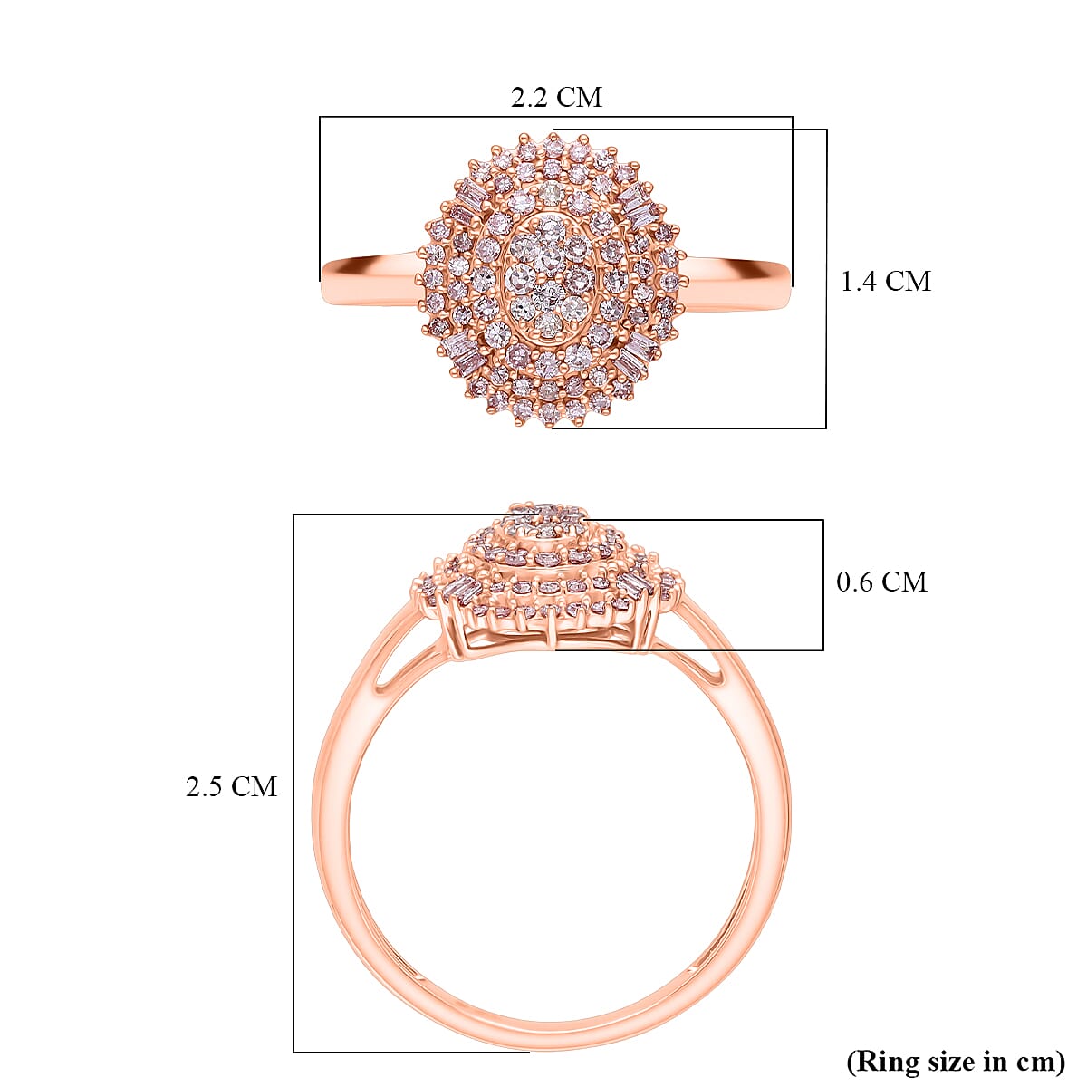 9K Rose Gold I3 Pink Diamond Ring 0.50 Ct.