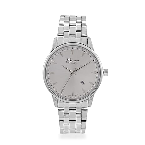 CLASSIC GENOA TIME V2 Miyota GM12 Japan Movt. 3ATM Water Resistant White Dial Watch with Silver Colour Stainless Steel Strap